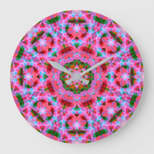 JolChristmas Pink Green Red Merry Star Muster Große Wanduhr
