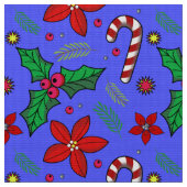 JolChristmas Poinsettia Holly Candy Cane Stoff (Nahaufnahme)