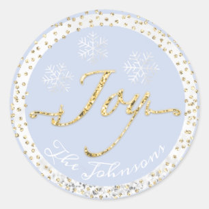 Jolidays Name Snowflakes Gold Blue Glitzer Runder Aufkleber