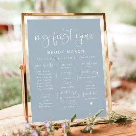 JOLIE Boho Dusty Blue Boy Erster Geburtstag Milest Poster