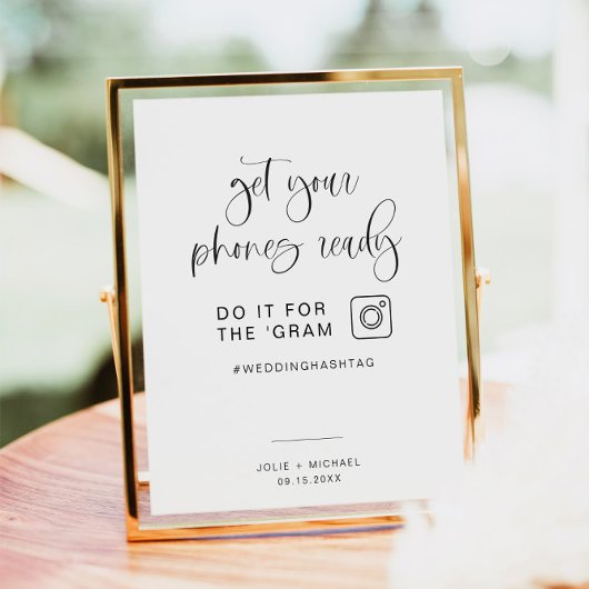 JOLIE Fun Modern Minimal Der Gram Wedding Hashtag Poster