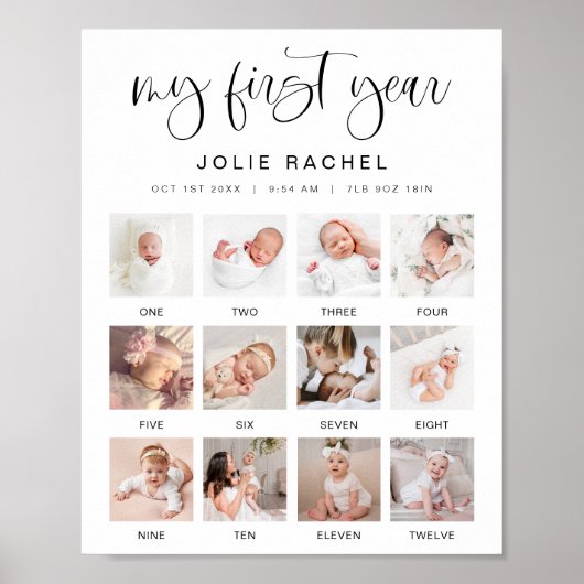 JOLIE Minimal Fun Boho Erstes Jahr Foto Meilenstei Poster (Vorne)