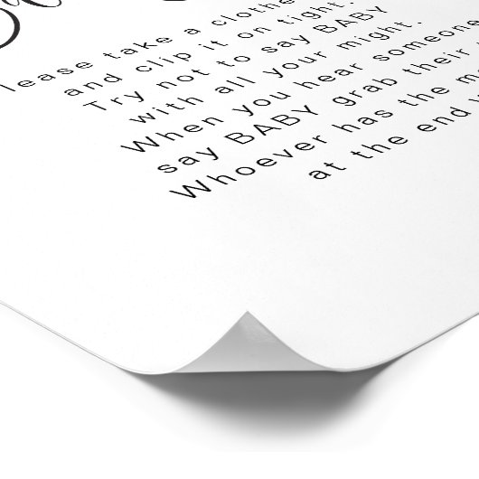 JOLIE Minimalistisch Don't Say Baby Shower Game Si Poster (Ecke)