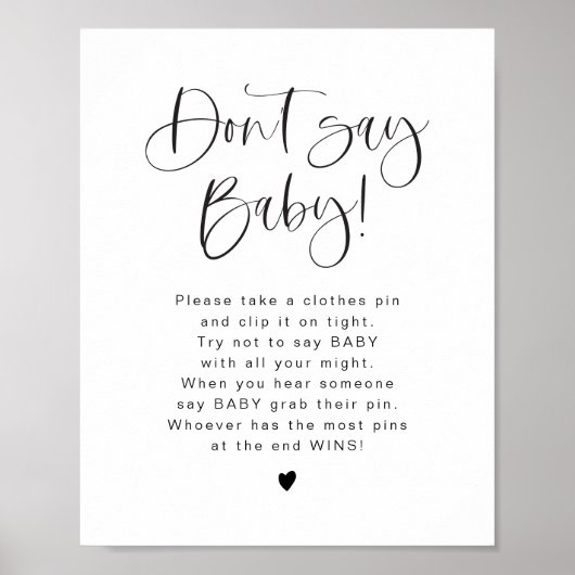 JOLIE Minimalistisch Don't Say Baby Shower Game Si Poster (Vorne)