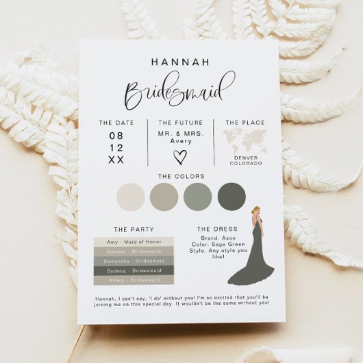 JOLIE Modern EDITABLE Bridesmaid Info Card Einladung