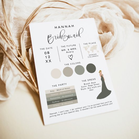 JOLIE Modern EDITABLE Bridesmaid Info Card Einladung