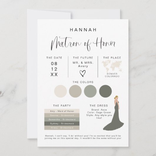 JOLIE Modern EDITABLE Bridesmaid Info Card Einladung (Vorderseite)