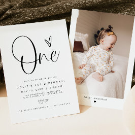 JOLIE Modern Minimal Boho 1. Geburtstag Foto Einladung