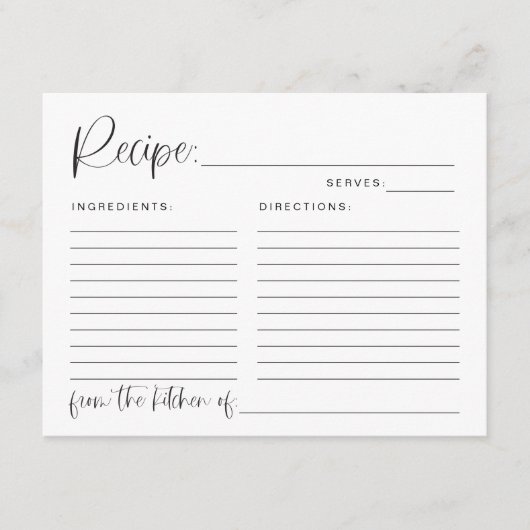 JOLIE Moderne Minimalistische Brautparty Rezept Ka Begleitkarte (Vorderseite)