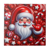 Jolly 3D Santa in Red Keramik Tiles Fliese (Vorderseite)