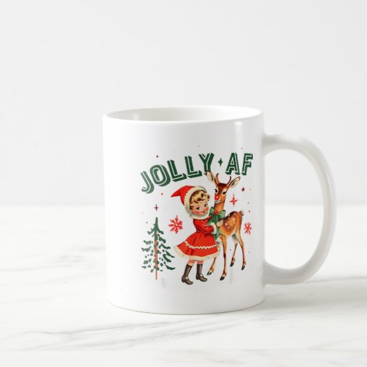 Jolly Af Christmas Retro 50s Cute Girl And Deer Vi Kaffeetasse (Rechts)
