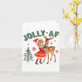Jolly Af Christmas Retro 50s Cute Girl And Deer Vi Karte (Gelbe Blume)