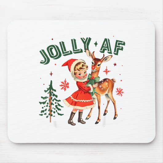 Jolly Af Christmas Retro 50s Cute Girl And Deer Vi Mousepad (Vorne)
