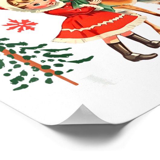 Jolly Af Christmas Retro 50s Cute Girl And Deer Vi Poster (Ecke)