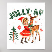 Jolly Af Christmas Retro 50s Cute Girl And Deer Vi Poster (Vorne)