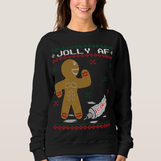 Jolly AF Gingerbread Man Body Builder Ugly Christm Sweatshirt (Vorderseite)
