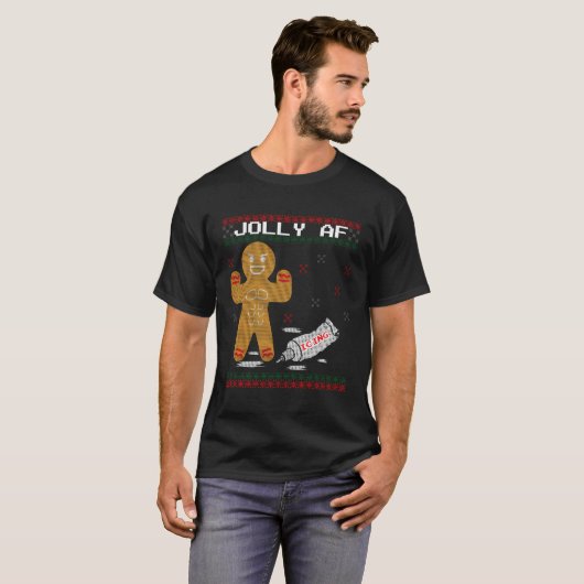 Jolly Af Gingerbread Man Body Builder Ugly Christm T-Shirt (Vorne ganz)