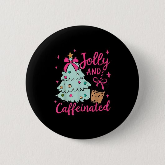 Jolly &amp; Caffeinated Coffee Coquette Bow Xmas T Button (Vorderseite)