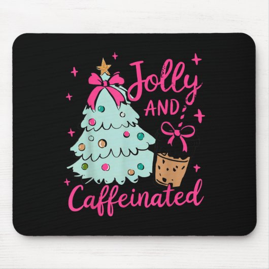 Jolly & Caffeinated Coffee Coquette Bow Xmas T Mousepad (Vorne)