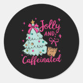 Jolly & Caffeinated Coffee Coquette Bow Xmas T Runder Aufkleber (Vorderseite)