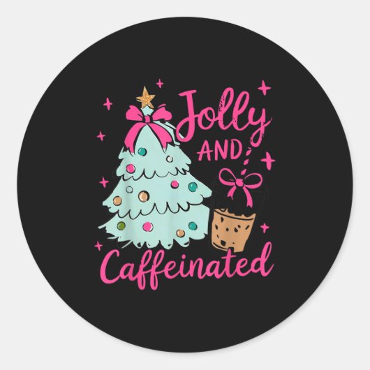 Jolly & Caffeinated Coffee Coquette Bow Xmas T Runder Aufkleber (Vorderseite)