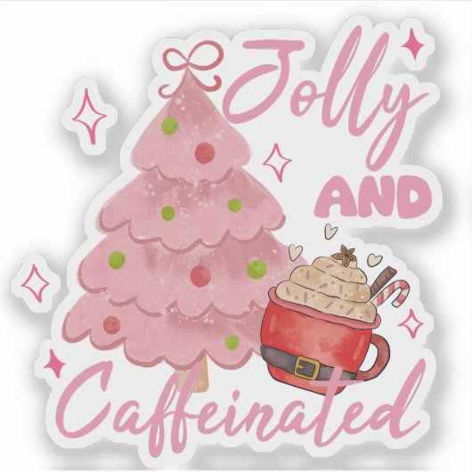 Jolly and Caffeinated Christmas Tree Coffee Design Aufkleber (Vorderseite)