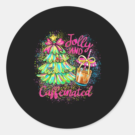 Jolly And Caffeinated Christmas Tree Coquette Bow  Runder Aufkleber (Vorderseite)