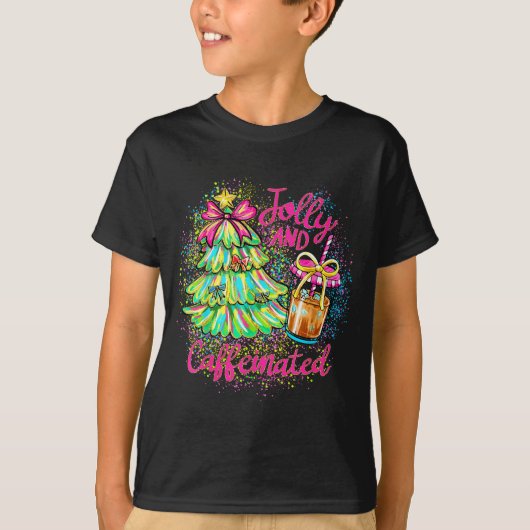 Jolly And Caffeinated Christmas Tree Coquette Bow T-Shirt (Vorderseite)