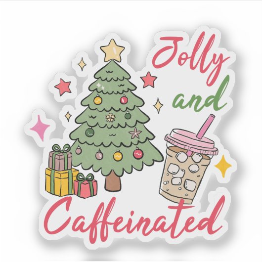 Jolly and Caffeinated Holiday Stickers Aufkleber (Vorderseite)