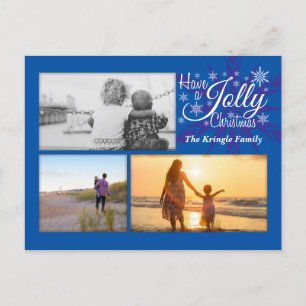 Jolly Blue Christmas Snowflake Foto Postcard Feiertagspostkarte