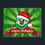 Jolly Brazilian Flag Weihnachtsstil Feiertagspostkarte<br><div class="desc">Feiern Sie die Weihnachtsfeiertage mit dieser lächelnden brasilianischen Fahne,  die eine Weihnachtsfeier in einer Weihnachtsmannmütze trägt. Ein lustiges Stück für jeden stolzen Brasilianer.</div>