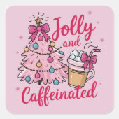 Jolly & Caffeinated Cofee Christmas Retro Trendy Quadratischer Aufkleber (Vorderseite)