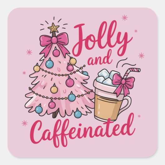 Jolly & Caffeinated Cofee Christmas Retro Trendy Quadratischer Aufkleber (Vorderseite)