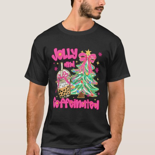 Jolly Caffeinated Coffee Coquette Bow Xmas Tree Ch T-Shirt (Vorderseite)