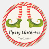 Jolly Christmas Elf Legs Stripes Holiday Klein Runder Aufkleber (Vorderseite)