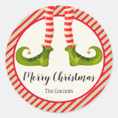 Jolly Christmas Elf Legs Stripes Holiday Runder Aufkleber (Vorderseite)