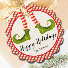 Jolly Christmas Elf Legs Stripes Holiday SCALLOP Geschenkanhänger