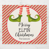 Jolly Christmas Elf Legs Stripes Holiday Schaumweinetikett (Einzelnes Label)