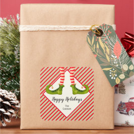 Jolly Christmas Elf Legs Stripes Holiday SQUARE Quadratischer Aufkleber