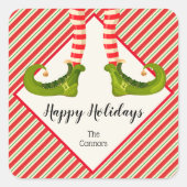 Jolly Christmas Elf Legs Stripes Holiday SQUARE Quadratischer Aufkleber (Vorderseite)