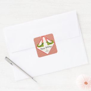Jolly Christmas Elf Legs Stripes Holiday SQUARE Quadratischer Aufkleber
