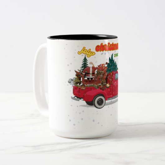 Jolly Christmas Overloaded Truck Zweifarbige Tasse (Vorderseite Links)