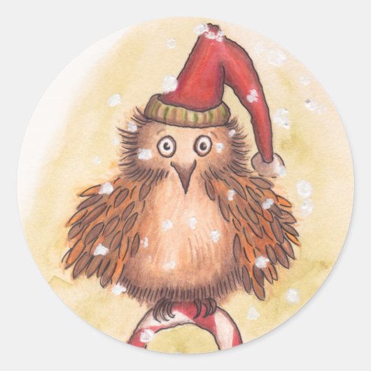 Jolly Christmas Owl Runder Aufkleber (Vorderseite)
