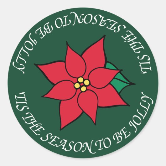 Jolly Christmas Red Poinsettia Holiday Stickers (Vorderseite)