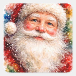 Jolly Christmas Santa Portrait Quadratischer Aufkleber