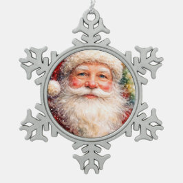 Jolly Christmas Santa Portrait Schneeflocken Zinn-Ornament