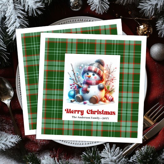 Jolly Christmas snowman watercolor kids napkins  Serviette