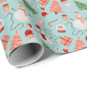 Jolly Christmas Time Wrapping Paper - Light Blue Geschenkpapier
