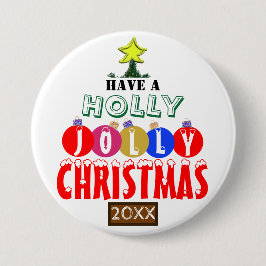 Jolly Christmas Tree Red Blue Gold Ornaments Button