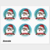 Jolly Ethnic Santa Custom Text Runder Aufkleber (Blatt)